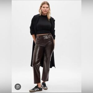 GAP High Rise Vegan Croc Leather Cheeky Straight Pants Size 31 Brown NWT